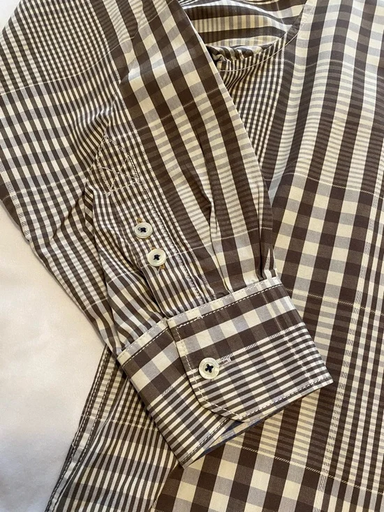 Tommy Bahama Jeans Brown and White Plaid Long Sleeve Button-Up Shirt Men’s  L - Picture 5 of 11